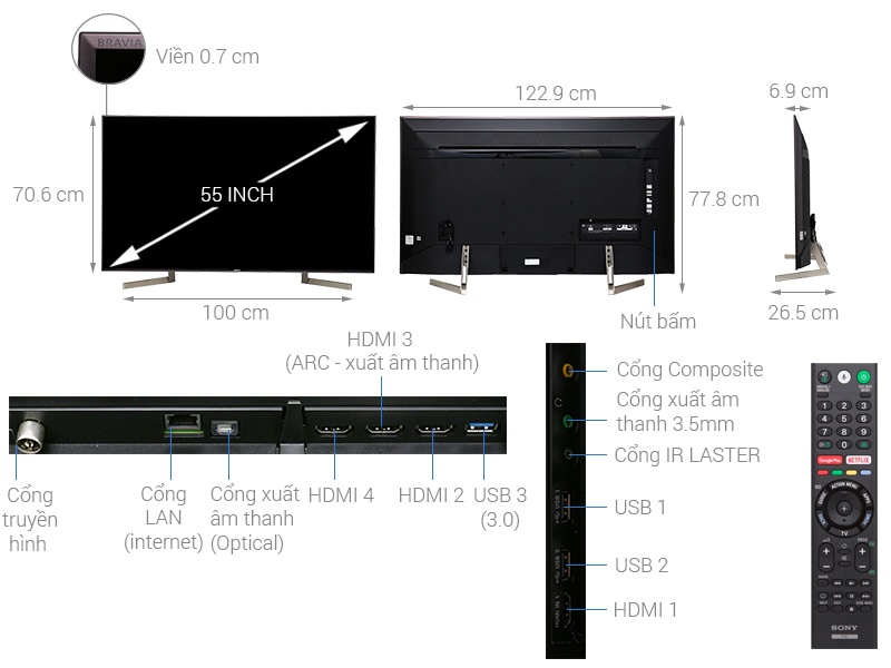 Smart Tivi Sony 55 inch 55X9000F, 4K HDR, MXR 800Hz