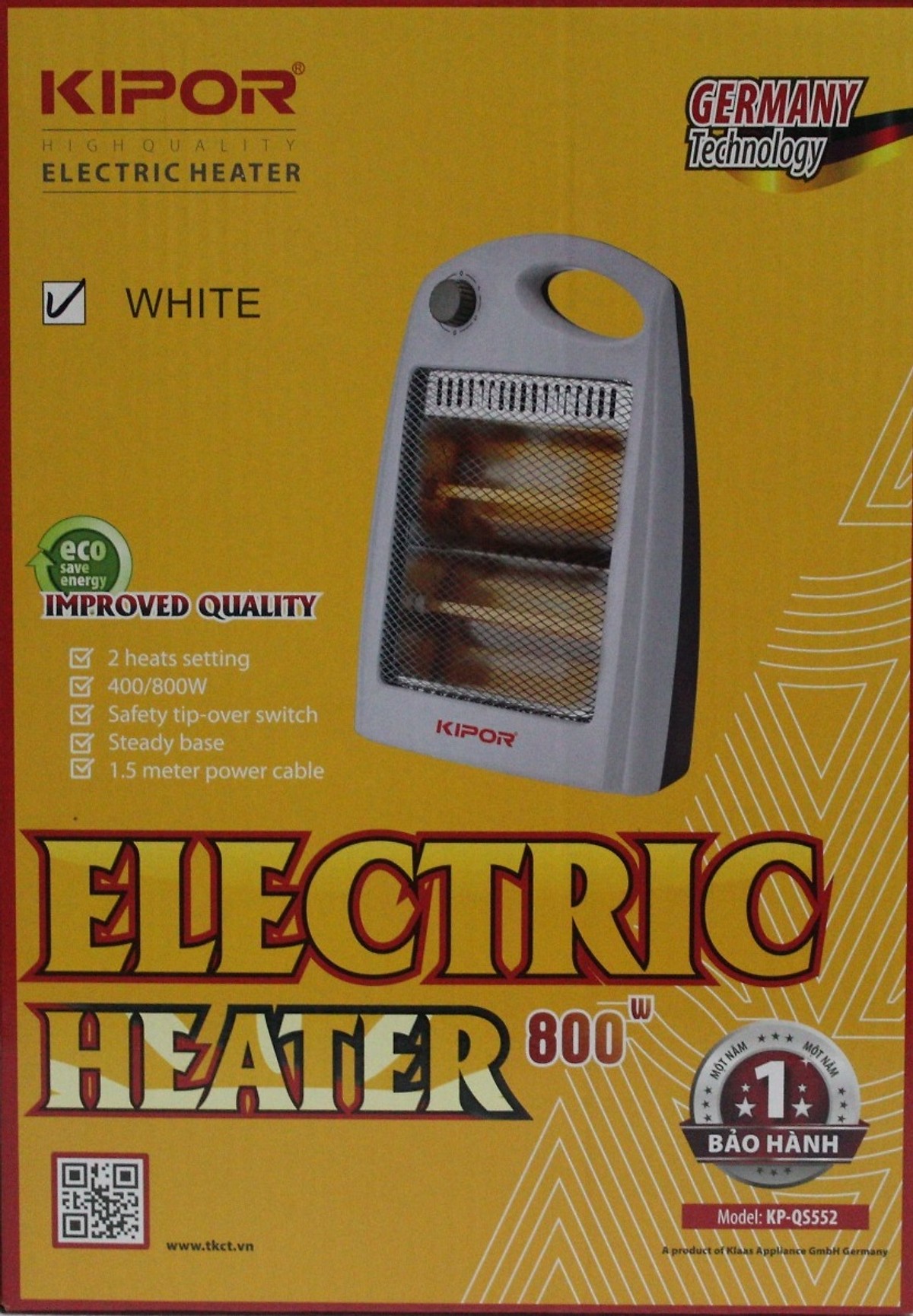 Sưởi hồng ngoại 2 bóng Kipor KP-QS552(W/R) 800W