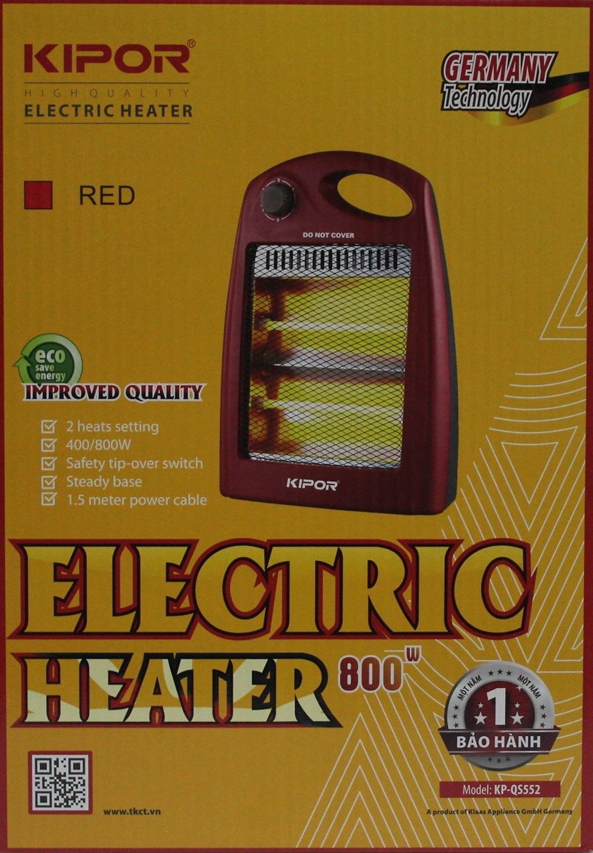 Sưởi hồng ngoại 2 bóng Kipor KP-QS552(W/R) 800W