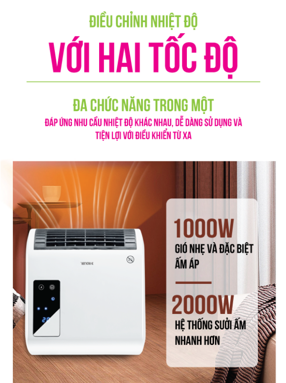 Sưởi phòng tắm đa năng Roler RL - 2114A (2000W, Điều khiển từ xa)