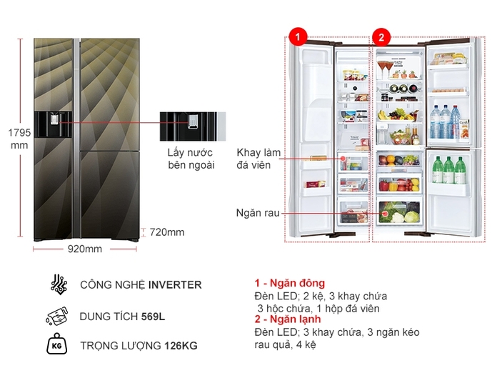 Tủ lạnh SBS Hitachi Inverter 569L R-FM800XAGGV9X(DIA)