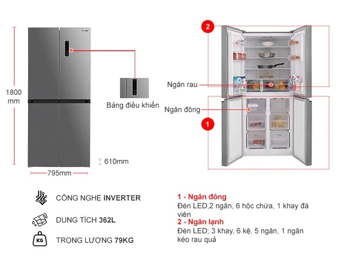 Tủ lạnh Sharp Inverter 362L SJ-FX420V-SL