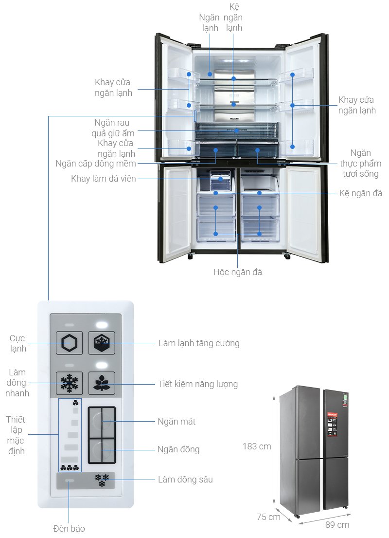Tủ lạnh Sharp Inverter 572 Lít 4 cửa SJ-FX640V-SL