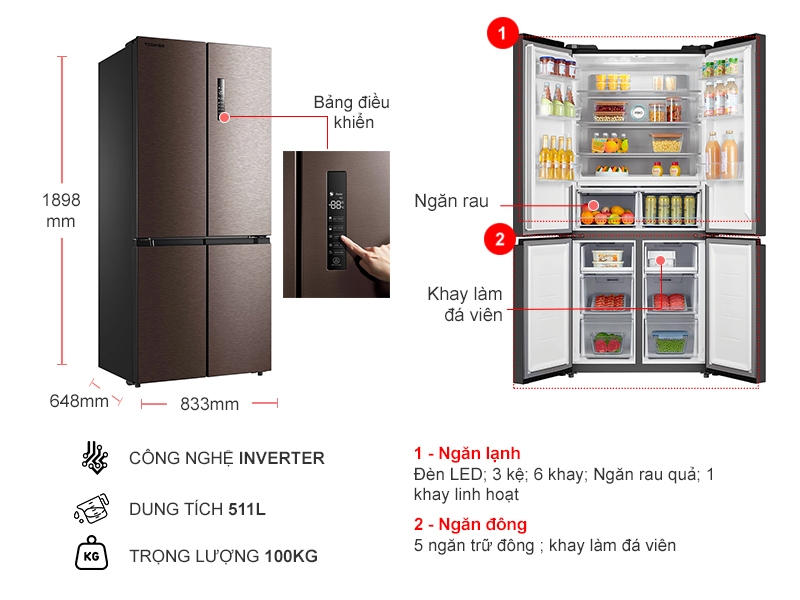 Tủ lạnh Toshiba Inverter 511L 4 cửa GR-RF610WE-PMV(SG)