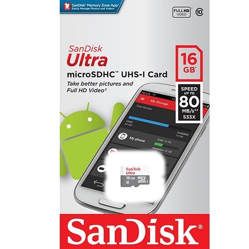 Thẻ nhớ điện thoại Micro SD SANDISK ULTRA 16Gb Class10