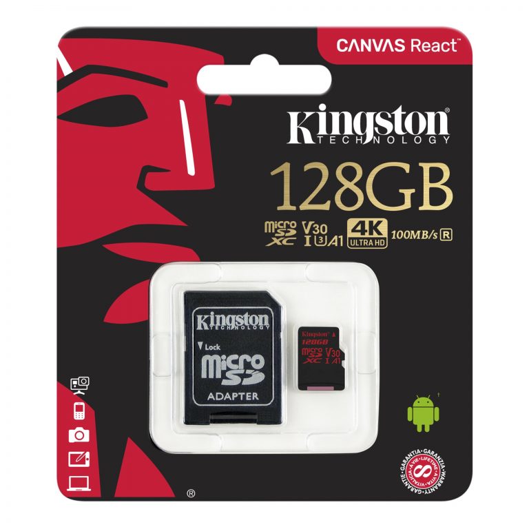 Thẻ nhớ Kingston MicroSDHC Canvas React 100R/70W U3 SDCR/128GB
