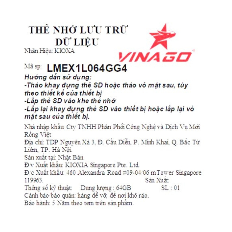 Thẻ nhớ Micro SD KIOXIA 64Gb Class10 Exceria U1
