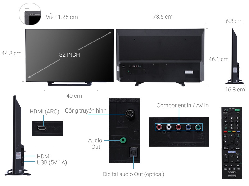 Tivi Sony 32 inch 32R300E, HD Ready, MXR 100Hz