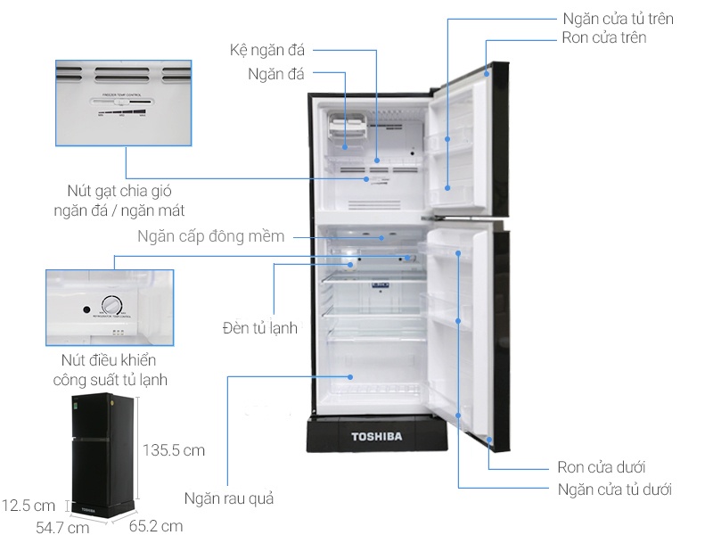 Tủ lạnh 2 cánh Inverter Toshiba GR-A25VU(UK) - 186 Lít