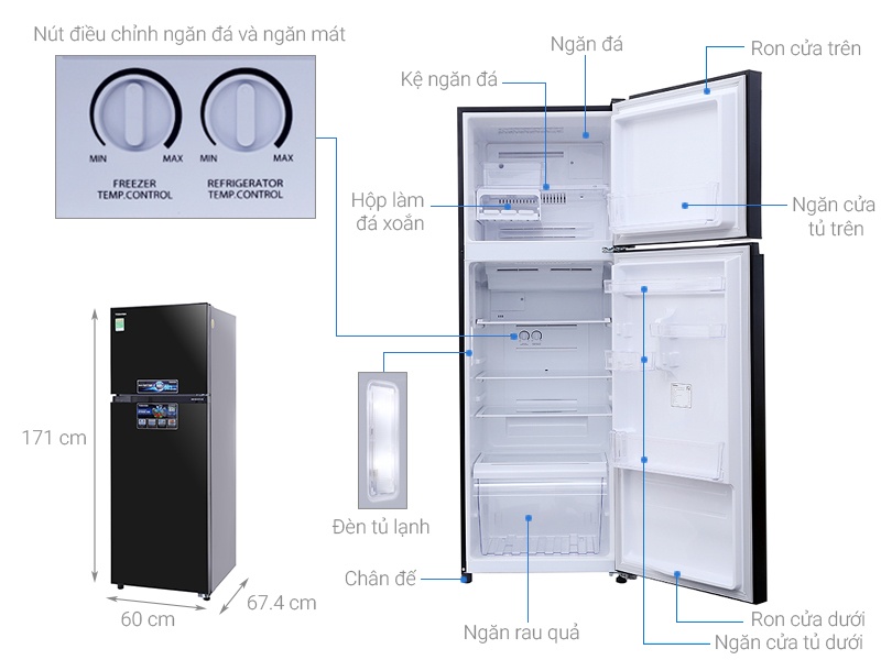 Tủ lạnh 2 cánh Inverter Toshiba GR-MG39VUBZ/XK - 330 Lít (Gương Đen)