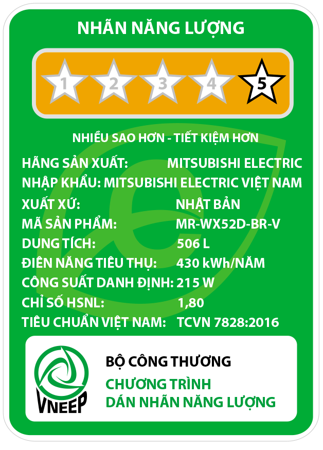 Tủ lạnh 6 cánh Mitsubishi Electric MR-WX52D-BR-V - 506 Lít