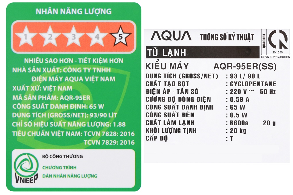 Tủ lạnh Aqua AQR-95ER/SS 90 Lít