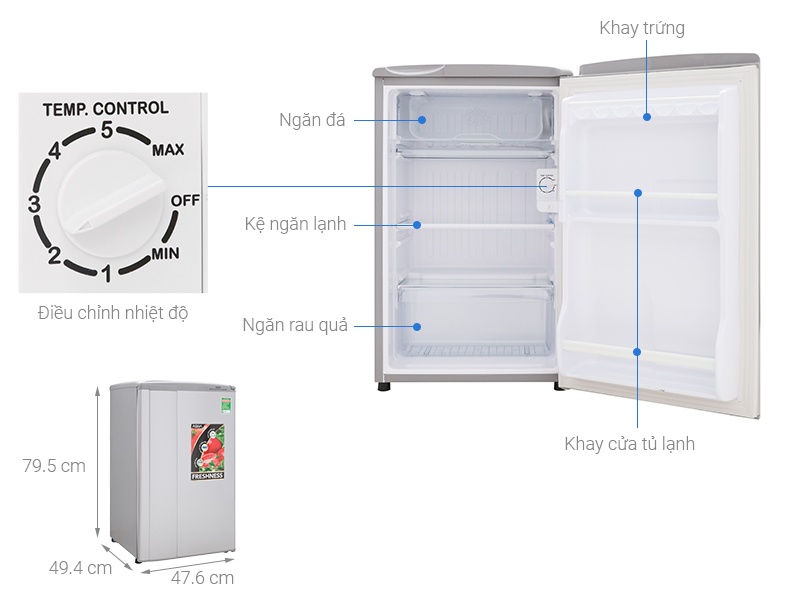 Tủ lạnh Aqua AQR-95ER/SS 90 Lít