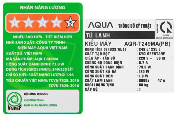 Tủ lạnh Aqua Inverter 235L AQR-T249MA(PB)