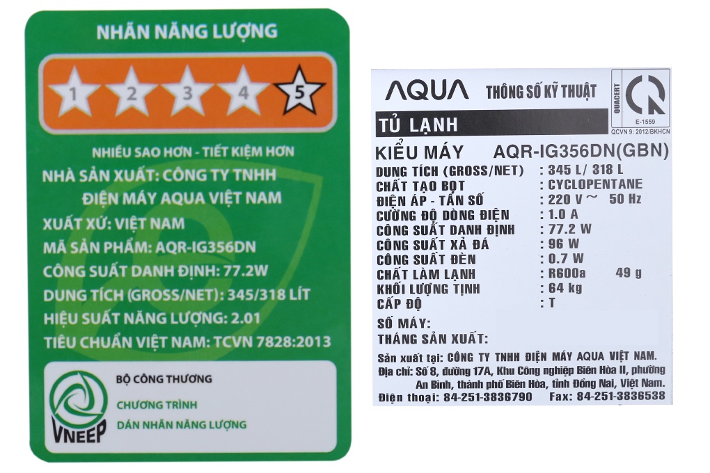 Tủ lạnh Aqua Inverter 318L AQR-IG356DN(GBN)