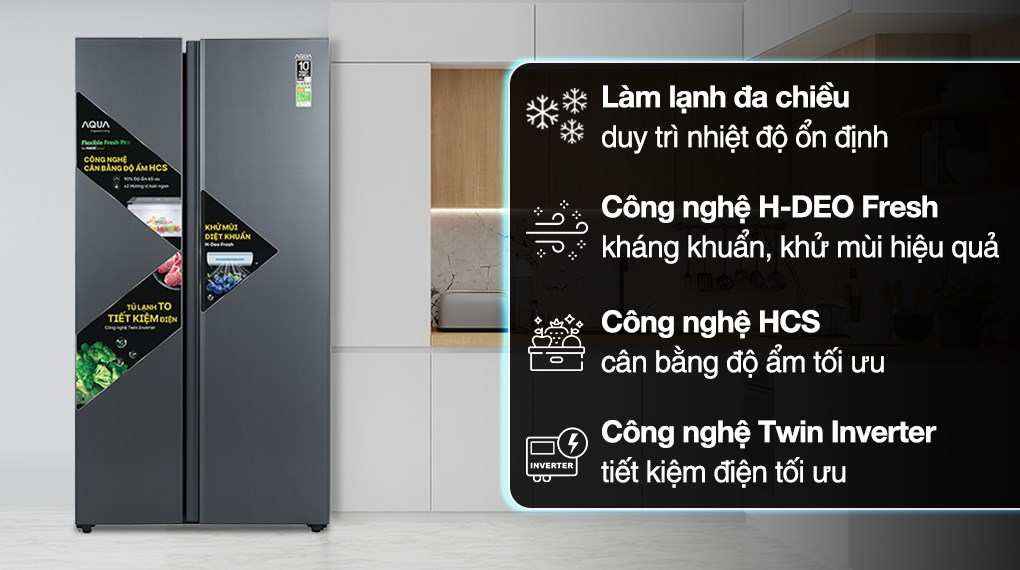 Tủ lạnh Aqua Inverter 646 lít Side By Side AQR-S682XA(SLB)