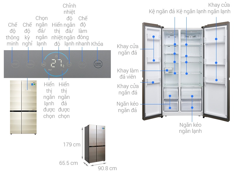 Tủ lạnh AQUA SBS AQR-IG585AS/SG Inverter 565L