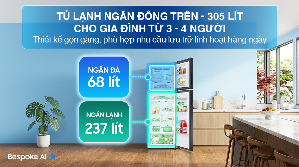 Tủ lạnh Bespoke Samsung Inverter 305 Lít RT31CB56248ASV
