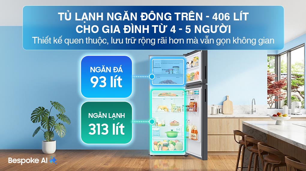 Tủ lạnh Bespoke Samsung Inverter 406 Lít RT42CB6784C3SV