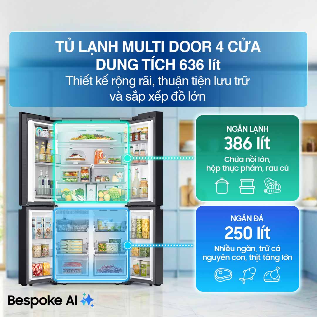 Tủ lạnh Bespoke Samsung Inverter 636 Lít RF65DB990012SV