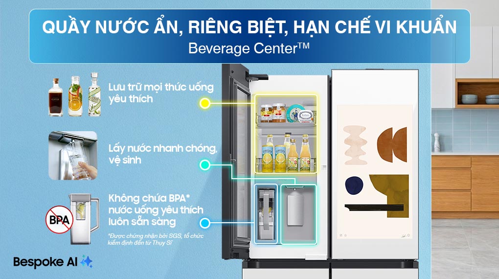 Tủ lạnh Bespoke Samsung Inverter 636 Lít RF65DB990012SV