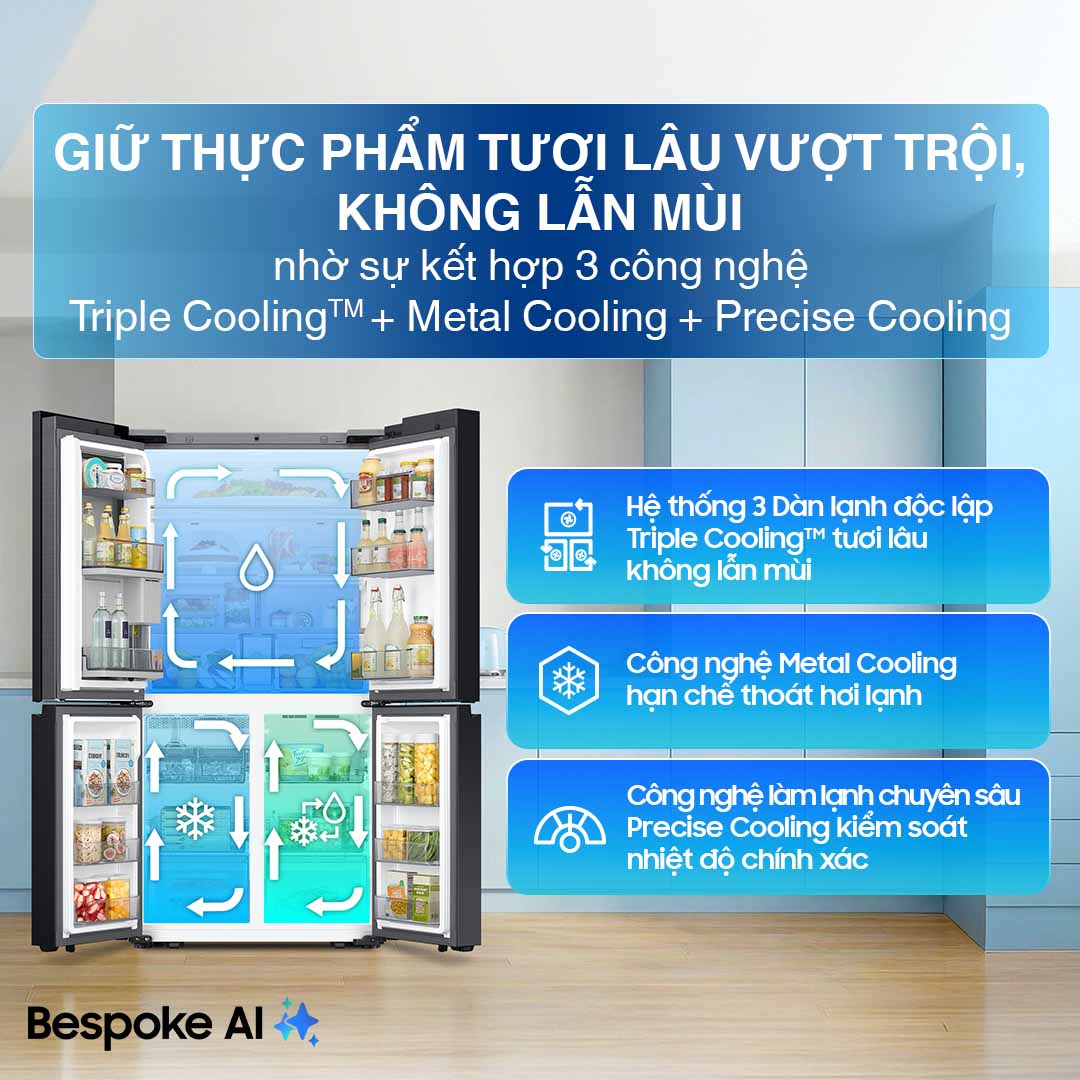 Tủ lạnh Bespoke Samsung Inverter 636 Lít RF65DB990012SV