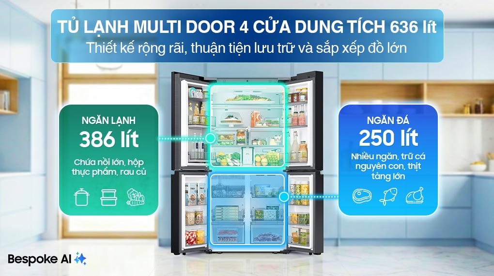 Tủ lạnh Bespoke Samsung Inverter 636 Lít RF65DB990012SV