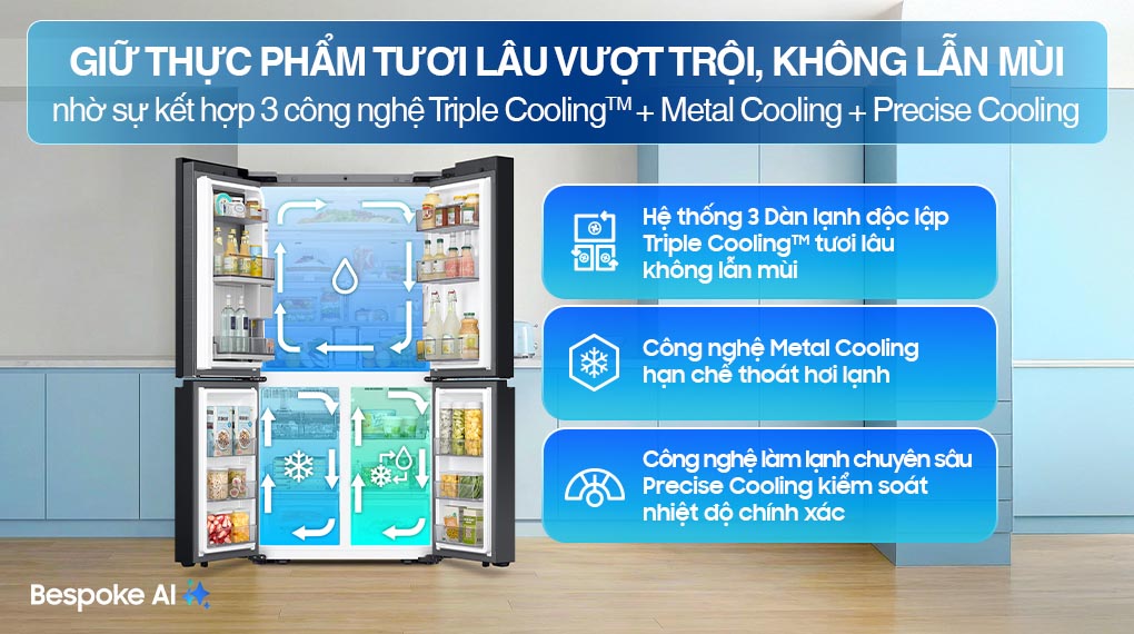 Tủ lạnh Bespoke Samsung Inverter 636 Lít RF65DB990012SV