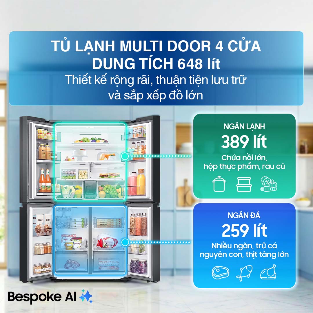 Tủ lạnh Bespoke Samsung Inverter 648 Lít RF59CB66F8S/SV