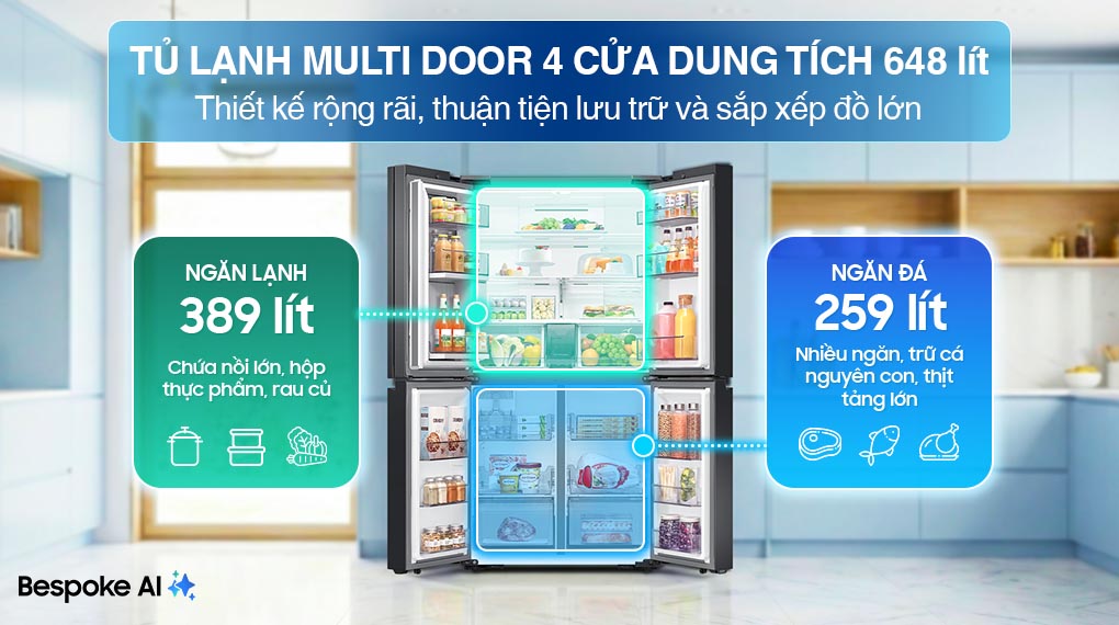 Tủ lạnh Bespoke Samsung Inverter 648 Lít RF59CB66F8S/SV