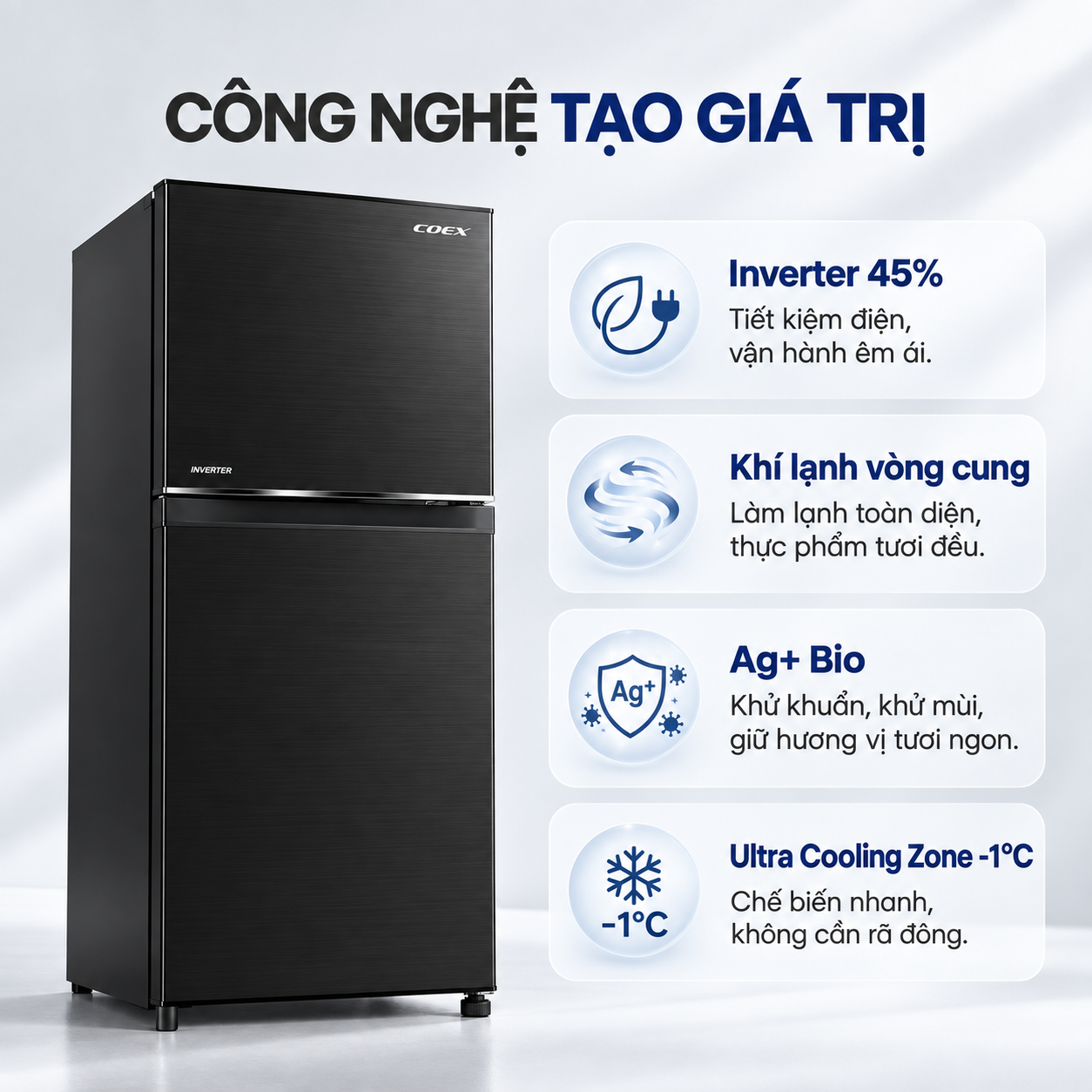 Tủ lạnh Coex 2 cửa Inverter 185 lít RT-4002BS