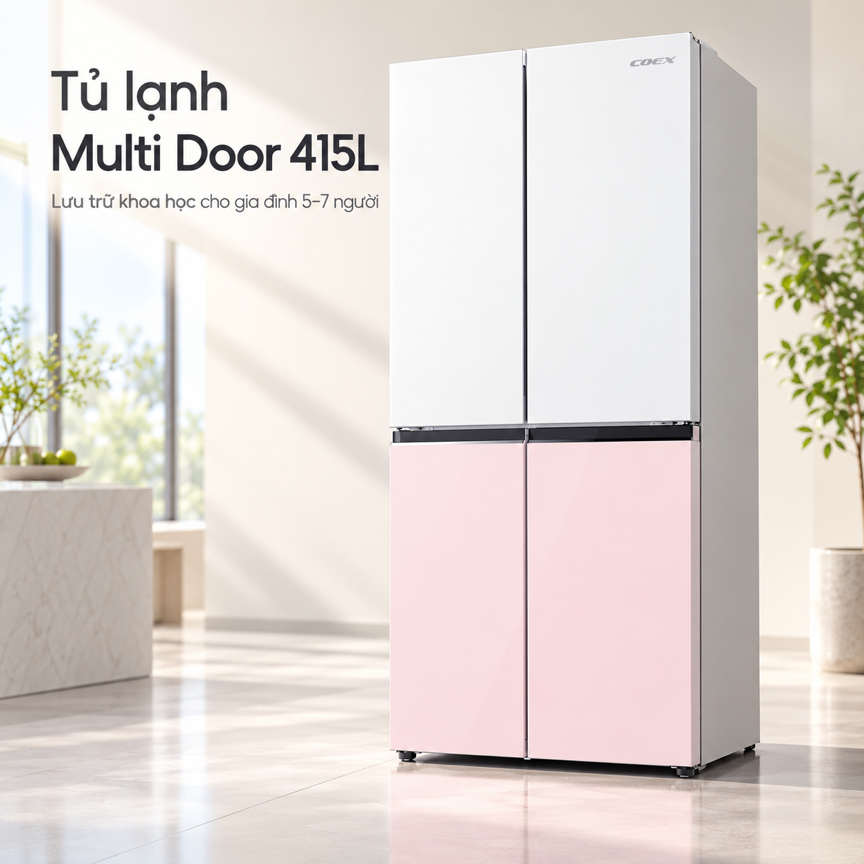 Tủ lạnh Coex Bespoke Inverter 415 lít 4 cửa RM-4009MGWP-BS (Mặt Gương Trắng Hồng - Đông mềm)