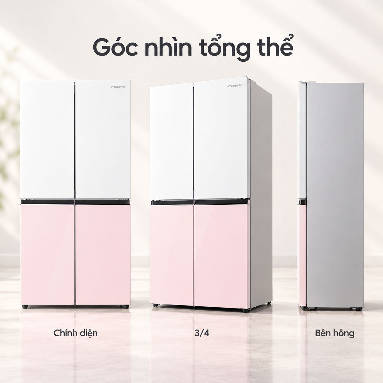 Tủ lạnh Coex Bespoke Inverter 415 lít 4 cửa RM-4009MGWP-BS (Mặt Gương Trắng Hồng - Đông mềm)