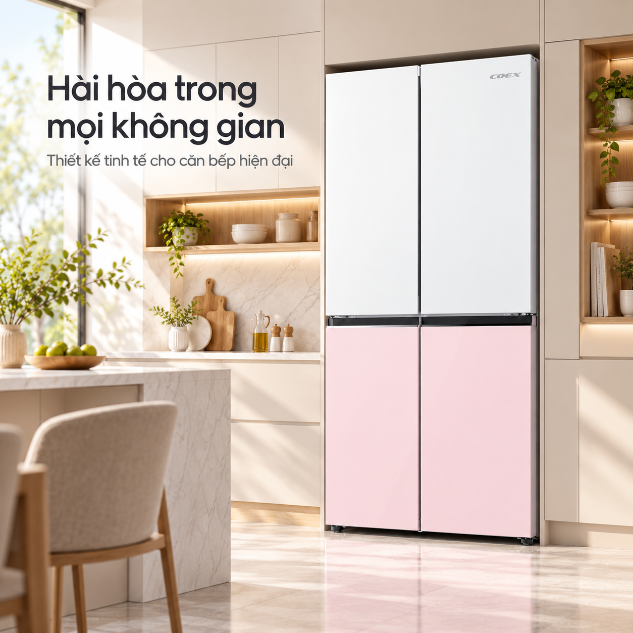 Tủ lạnh Coex Bespoke Inverter 415 lít 4 cửa RM-4009MGWP-BS (Mặt Gương Trắng Hồng - Đông mềm)