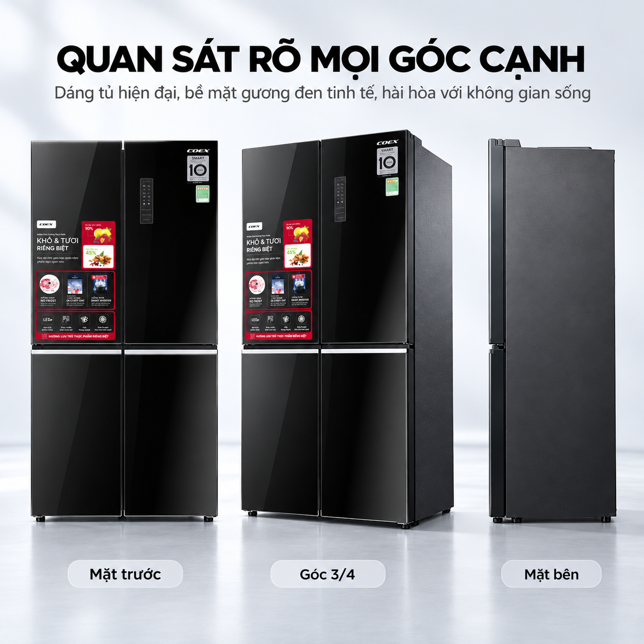 Tủ lạnh Coex Inverter 362 lít 4 cửa RM-4007MGB (Mặt Gương Đen)