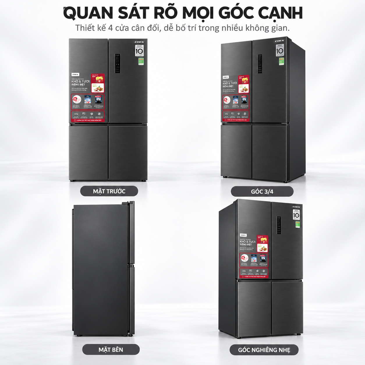 Tủ lạnh Coex Inverter 362 lít 4 cửa RM-4007MIB (Inox Đen)