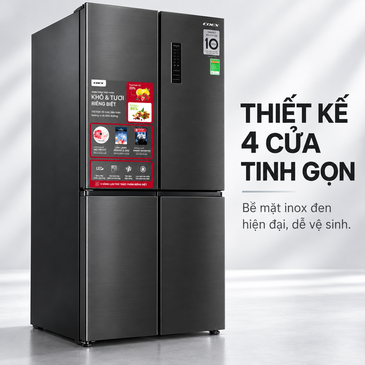 Tủ lạnh Coex Inverter 362 lít 4 cửa RM-4007MIB (Inox Đen)