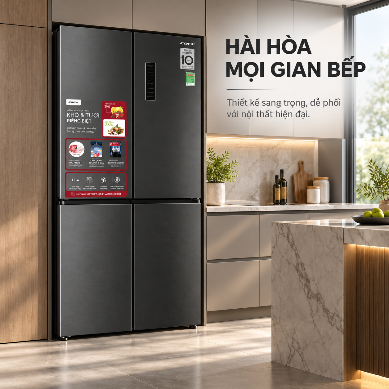 Tủ lạnh Coex Inverter 362 lít 4 cửa RM-4007MIB (Inox Đen)