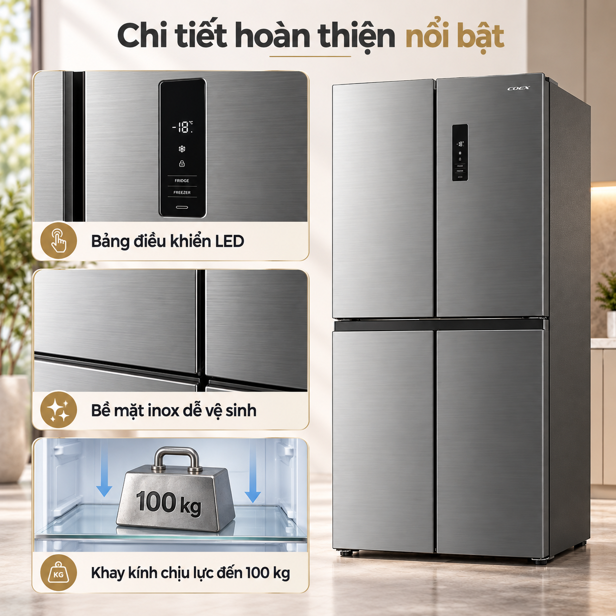 Tủ lạnh Coex Inverter 362 lít 4 cửa RM-4007MIS (Inox Bạc)