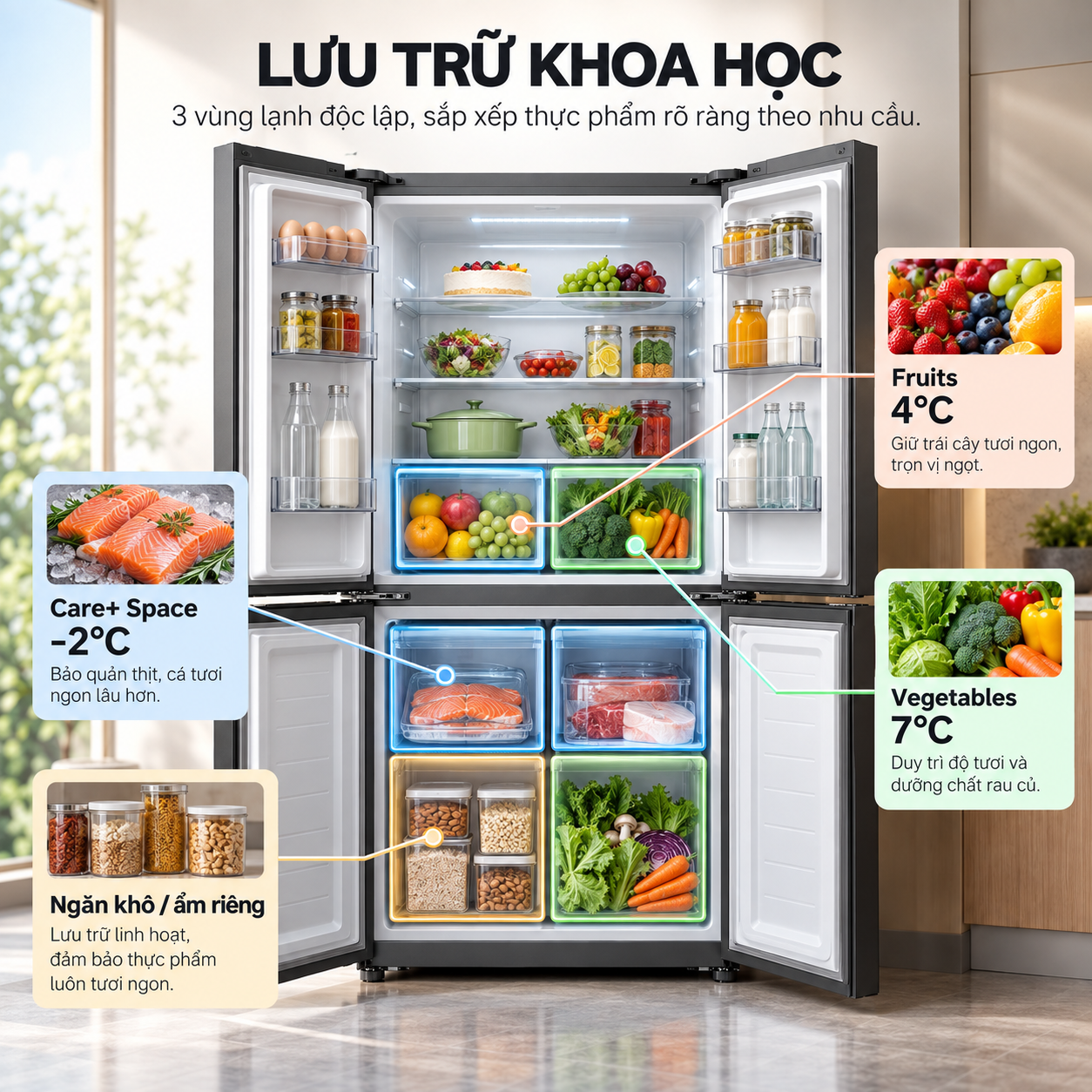 Tủ lạnh Coex Inverter 415 lít 4 cửa RM-4014MIS (Ghi Xám - Đông mềm)