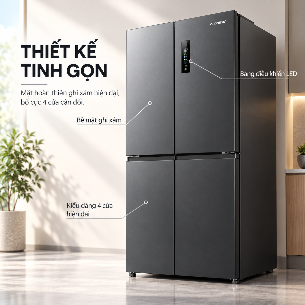 Tủ lạnh Coex Inverter 415 lít 4 cửa RM-4014MIS (Ghi Xám - Đông mềm)