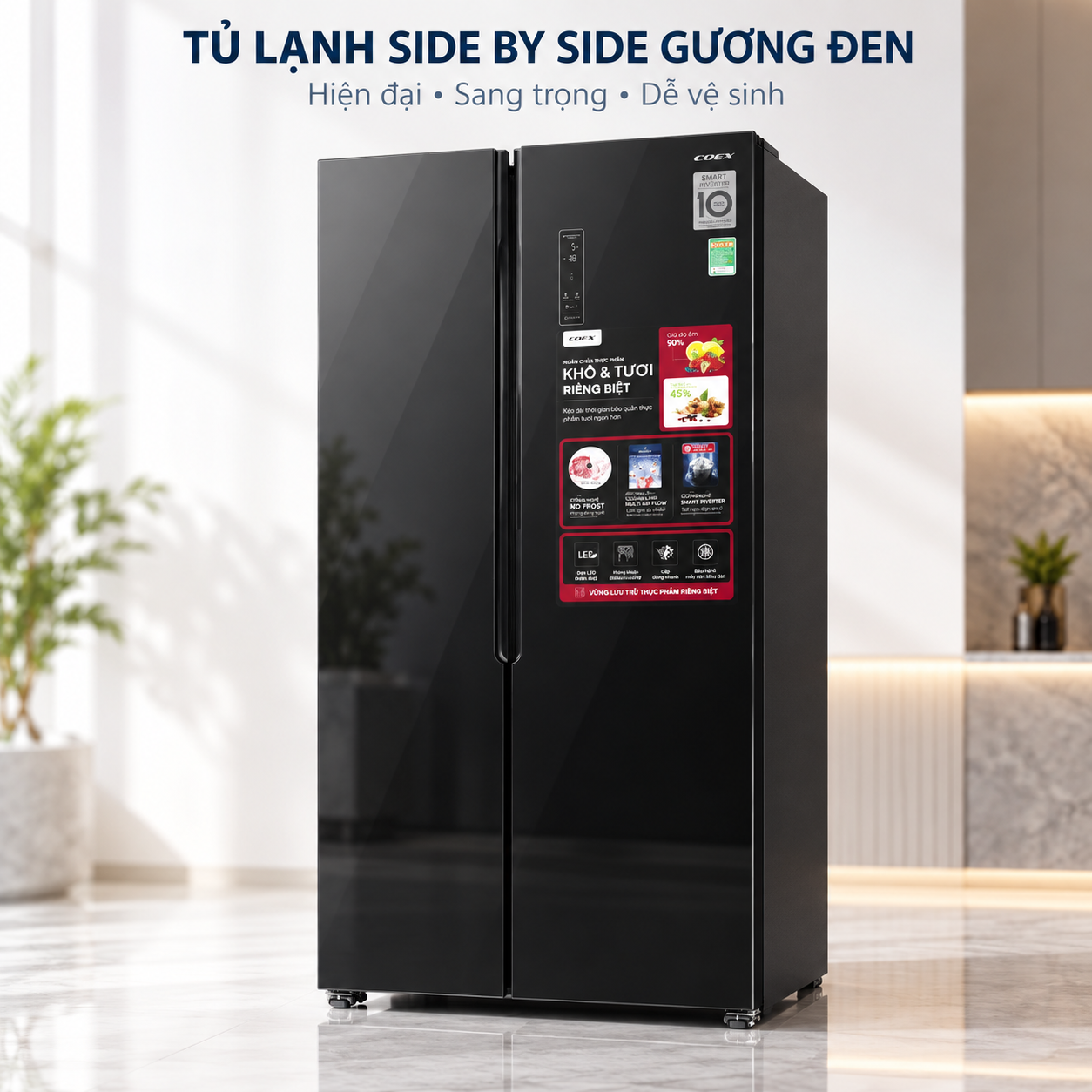 Tủ lạnh Coex Inverter 442 lít Side By Side RS-4005MGB (Mặt Gương Đen)
