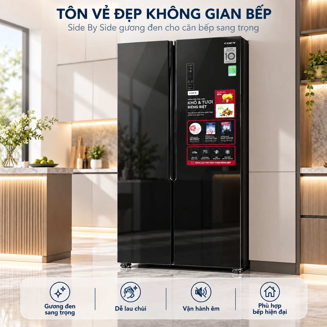 Tủ lạnh Coex Inverter 442 lít Side By Side RS-4005MGB (Mặt Gương Đen)
