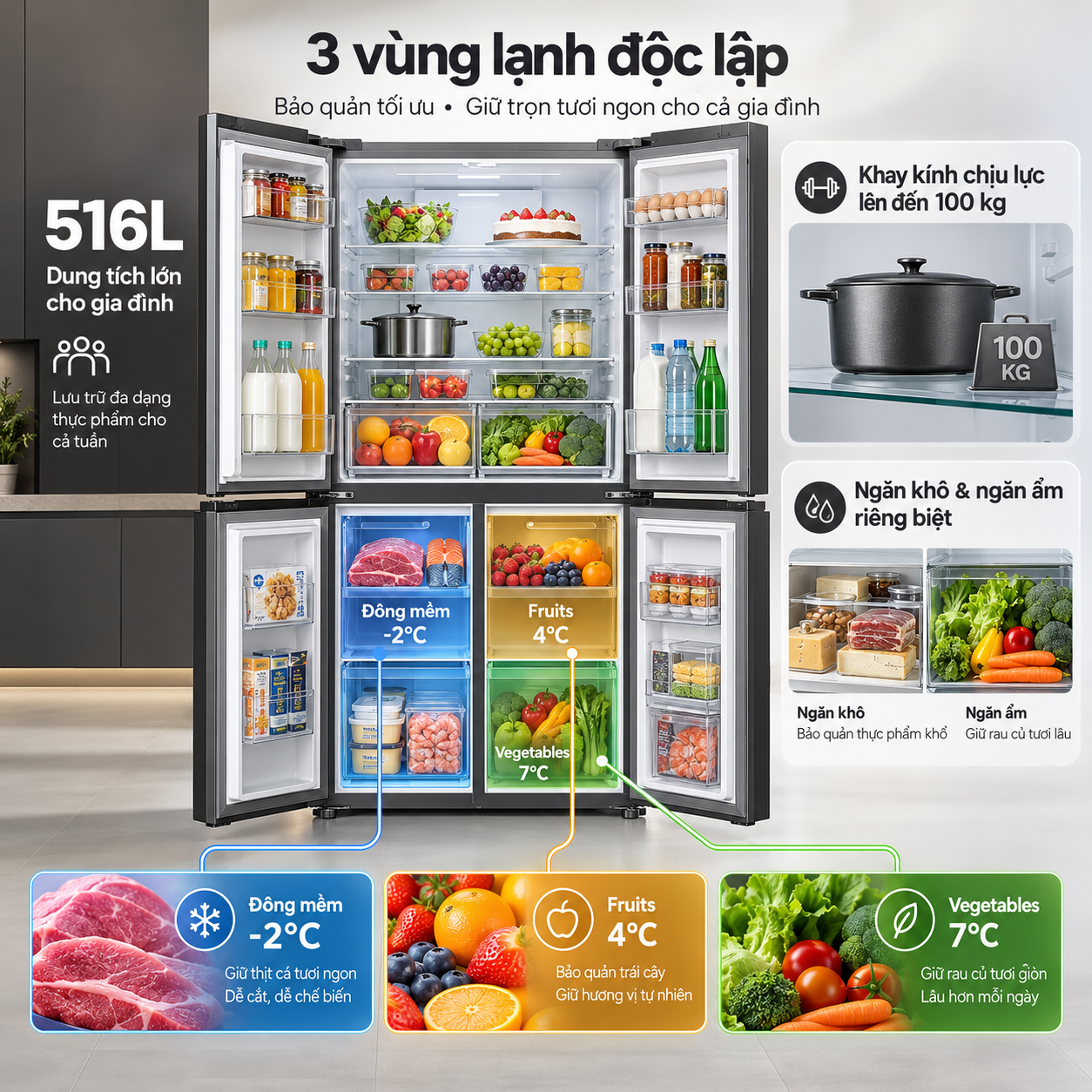 Tủ lạnh Coex Inverter 516 lít 4 cửa RM-4013MIBSF (Ghi Xám - Đông mềm)