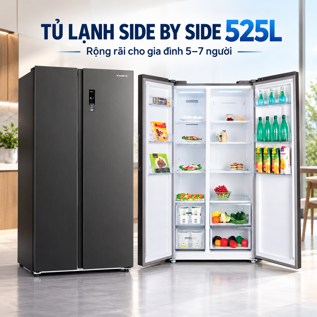 Tủ lạnh Coex Inverter 525 lít Side By Side RS-4006MIB (Ghi Xám)