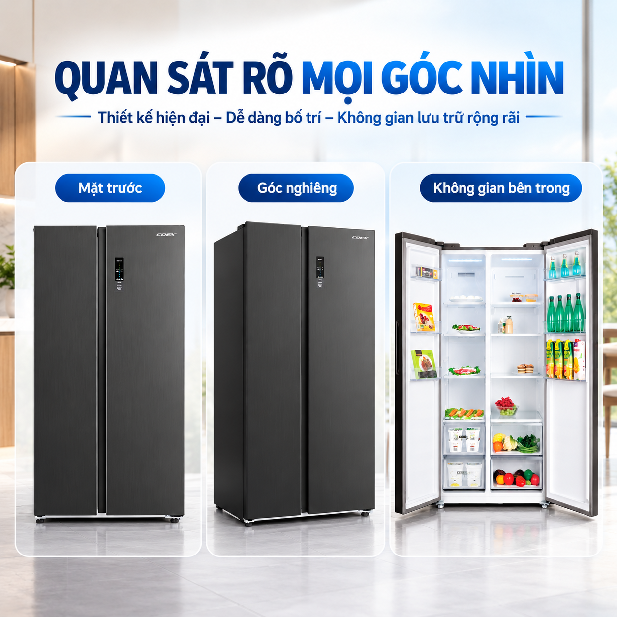 Tủ lạnh Coex Inverter 525 lít Side By Side RS-4006MIB (Ghi Xám)