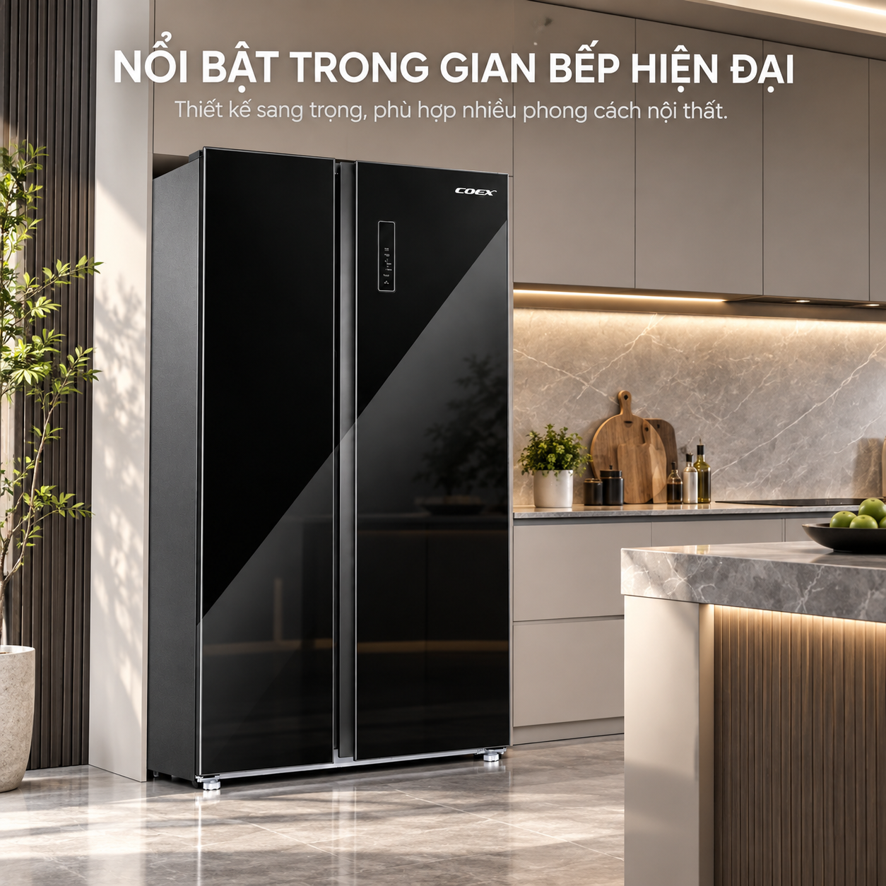 Tủ lạnh Coex Inverter 525 lít Side By Side RS-4008MGBB-BS (Mặt Gương Đen)