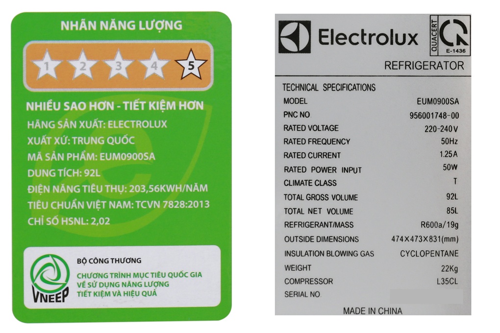 Tủ lạnh Electrolux EUM0900SA - 92 lít