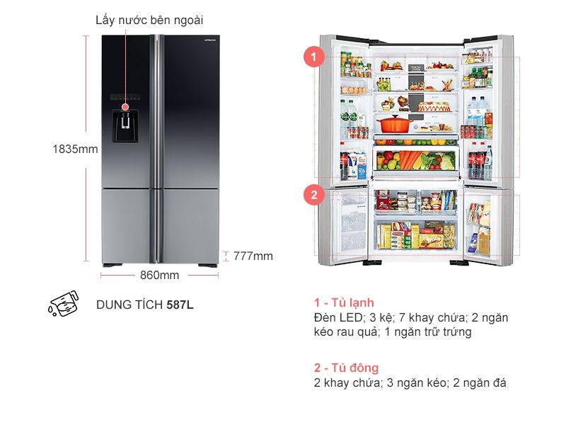 Tủ lạnh Hitachi Inverter 587L WB730PGV6X (XGR)