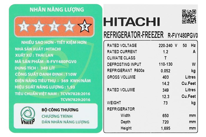 Tủ lạnh Hitachi Inverter 349 Lít R-FVY480PGV0(GBK)